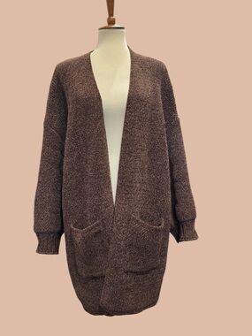 POL Brown Open-Front Knit Cardigan with Pockets #306